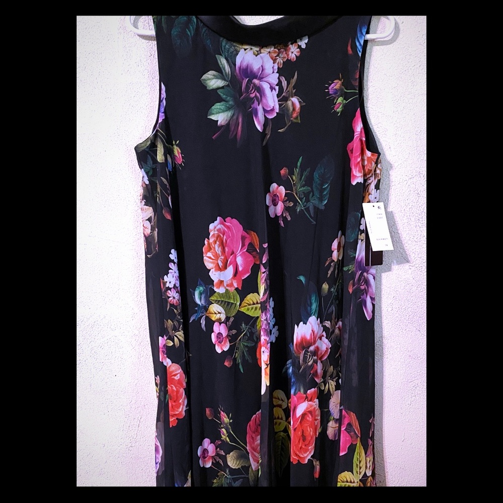 Black and floral print shift dress